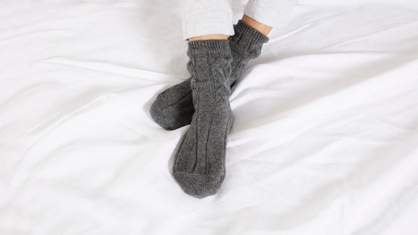 Pure Cashmere Bed Socks in Baby Pink Cable Knit